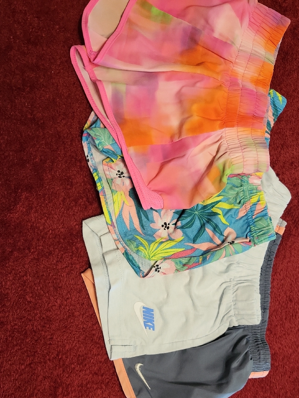 Nike Girls' Mixed Color Athletic Shorts Pack - Pink, Orange, Blue, White, Gray